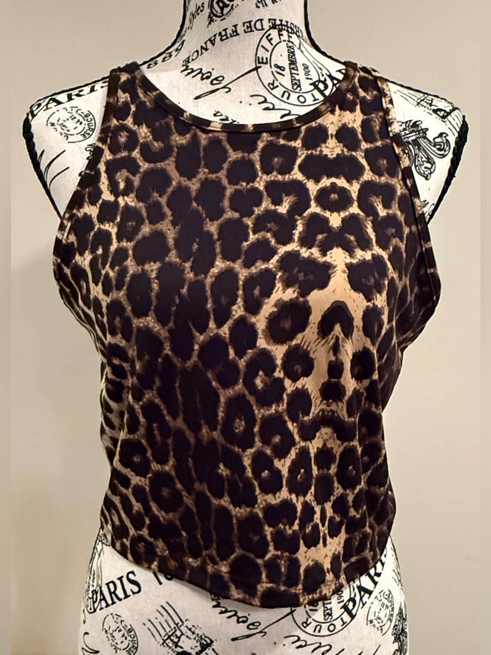 Leopard Print Halter Crop Top - Brown/Black